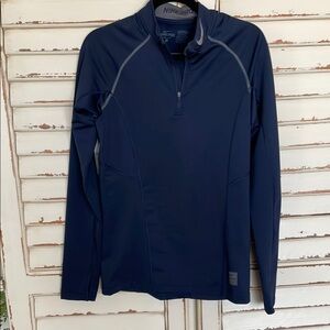 Nike Navy Blue Long Sleeve Fitted Pullover with Zipper - Men’s Small